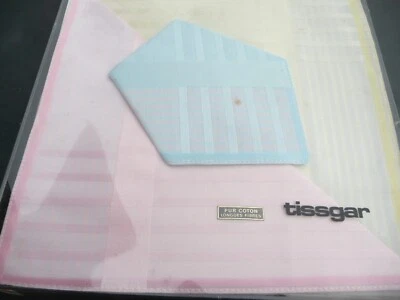 6 mouchoirs ancien vinage en coton à décors de rayures dans leur boite TISSGAR - Photo 1/4