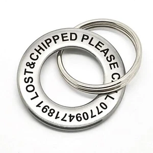 Personalised Pet Disc Dog ID Tag Stainless Steel Laser Engraved Ring Tags - Picture 1 of 6