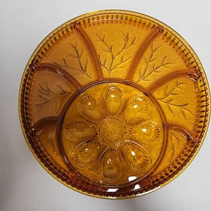 Amber Indiana Glass Tree of Life Deviled Egg/Relish Tray/Platter Vintage - Picture 1 of 6