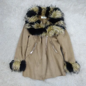 Chaqueta Mochy para mujer 14 abrigo de piel sintética tostado aspecto gamuza cremallera mafia esposa Y2K glamour - Imagen 1 de 12