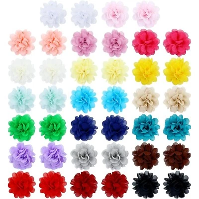 "40PCS 2"" Chiffon Flower Hair Bows Clips Flower Tiny Hair Clips Fine Hair for " - Image 1 of 4