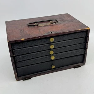 Antique Wooden 5-Drawer Mahjong Set - 74 Bone & Bamboo Tiles - Picture 1 of 13