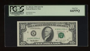 DBR 1995 $10 FRN Dallas Gem Fr. 2032-K PCGS 66 PPQ Serial K95813394A - Picture 1 of 2