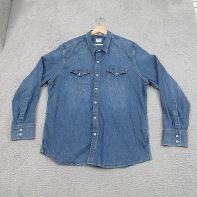 Levi's Denim Shirt Mens 2XL Blue Western Pearl Snap Pockets Stretch Long Sleeve - Image 1 of 4