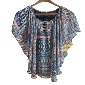 Cato Damen Tunika Oberteil Geometrisches Muster Flatterärmel V-Ausschnitt Größe S - Bild 1 von 6