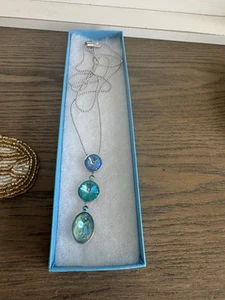 Touchstone Crystal Ocean Reflections Necklace 32" Adjustable Rhodium Plated NEW - Picture 1 of 7