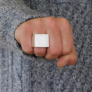 Large Signet Square Rings Gift For Man's Ring 925 Sterling Silver Statement Ring - Picture 1 of 6
