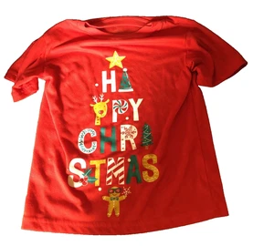 Cat & Jack XS(4/5 Long Sleeve Happy Christmas Graphic sleep shirt Red - Picture 1 of 13
