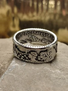 Herren Ring gr 68 MORGAN in Silber Halber Dollar Statement Biker Rocker Money - Picture 1 of 6