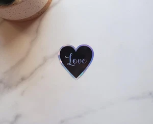 Heart With Love Text Holographic Vinyl Sticker | 2" x 2" Sticker, Die Cut - Picture 1 of 4