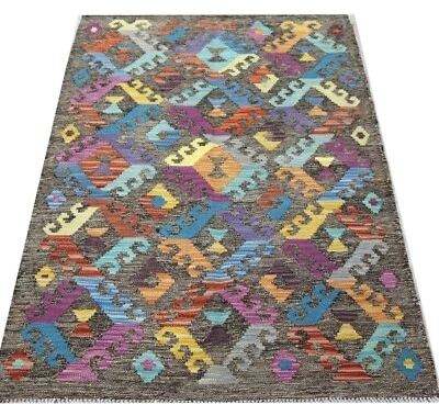 Real Afghan Tribal Multi colour Handmade Reversible Wool Kilim Area Rug102x150cm - Image 1 of 3