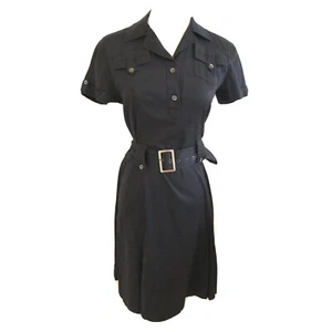 Ted Baker London Women Black Button Up Shirt Dress Size 2= 6 Belted Short Sleeve - Picture 1 of 13