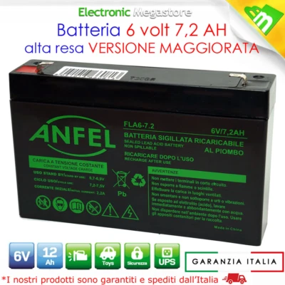ANFEL Batteria al piombo ricaricabile 6V 7,2 Ah compatibile Fiamm FG10721