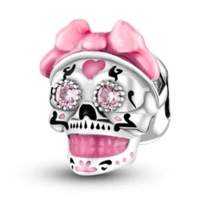 925 Sterling Silver - Pink Sugar Skull - Charm/Pendant - Picture 1 of 1