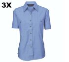 3 x DNC Workwear Ladies Cotton Chambray Shirt Work Short Sleeve Office New 4105