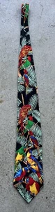 Vintage Addiction Jungle Parrot Macaw Bird Tropical Handmade 100% Silk Neck Tie - Picture 1 of 5