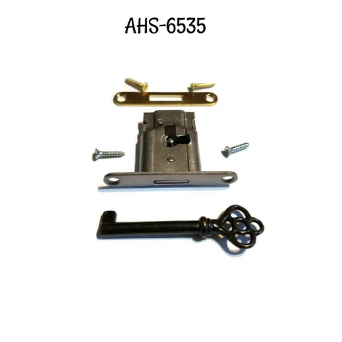 Full Mortise Lock with Key and Strike Plate - Antique Style Lock Drawer or Door Cover