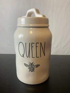 Rae Dunn QUEEN BEE Ceramic Canister Farmhouse White Container Lid EUC Cookie Jar - Picture 1 of 10