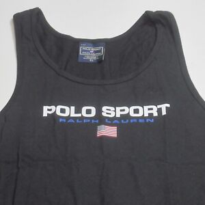 Vintage lata 90. Polo Sport Ralph Lauren Tank Top T-shirt Spell Out Czarny Męski XL