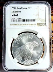 Snow Leopard Irbis 2022 Kazakhstan 1 tenge NGC MS69 MS 69 Silver 1 Oz - Picture 1 of 6