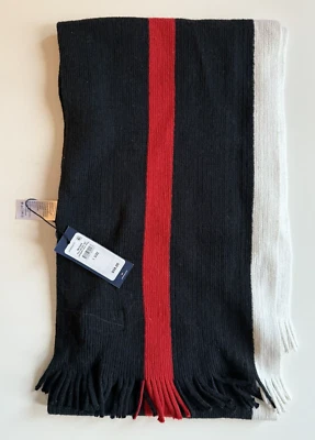 Tommy Hilfiger 全新带标签围巾;黑色、红色、白色条纹;Desert Sky Mul,UPC 722947692567 — 第 1/4 张图片