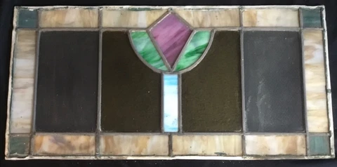 Antique Leaded Stained Glass Craftsman Bungalow Transom Window 26”x13” No Frame Cover