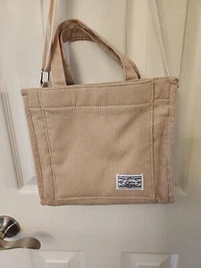 Letu Beige Corduroy Mini Tote Handbag. Adjustable Strap, Handles. 8.5"×9.5"×3" - Picture 1 of 12