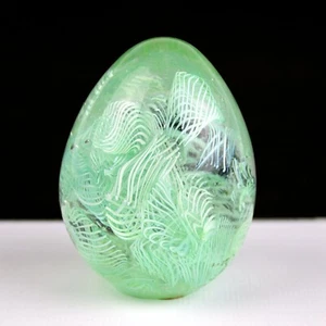 Murano Art Glass Mint Green Ribbon Egg Paperweight, Original Italy Label 2 5/8" - Picture 1 of 8