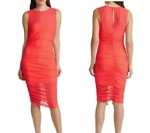 Black Halo Elvia Sheath Dress Womens Size L Vivid Melon Cocktail Bodycon Ruched - Picture 1 of 15