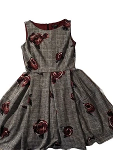 Roz & Ali Floral Dress women size 8 A line pockets zipper roses sleeveless Midi - Picture 1 of 15