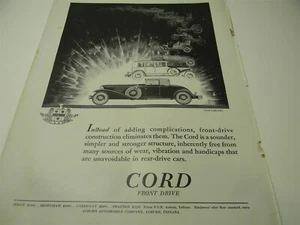Vintage 1930 Cord Cabriolet Auburn Automobile Co. Indiana Man Cave Print Ad 5H2H - Picture 1 of 5
