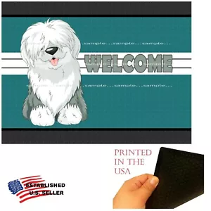 Alte englische Schäferhund Hunderasse niedliche Cartoon Willkommen Fußmatte Boden Türmatte Teppich - Bild 1 von 3