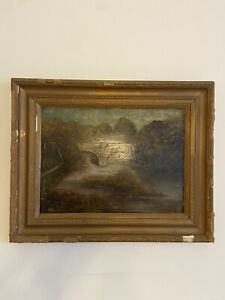 Antique Oil Painting On Board Framed And Singed Landscape / Cityscape Rare Piece