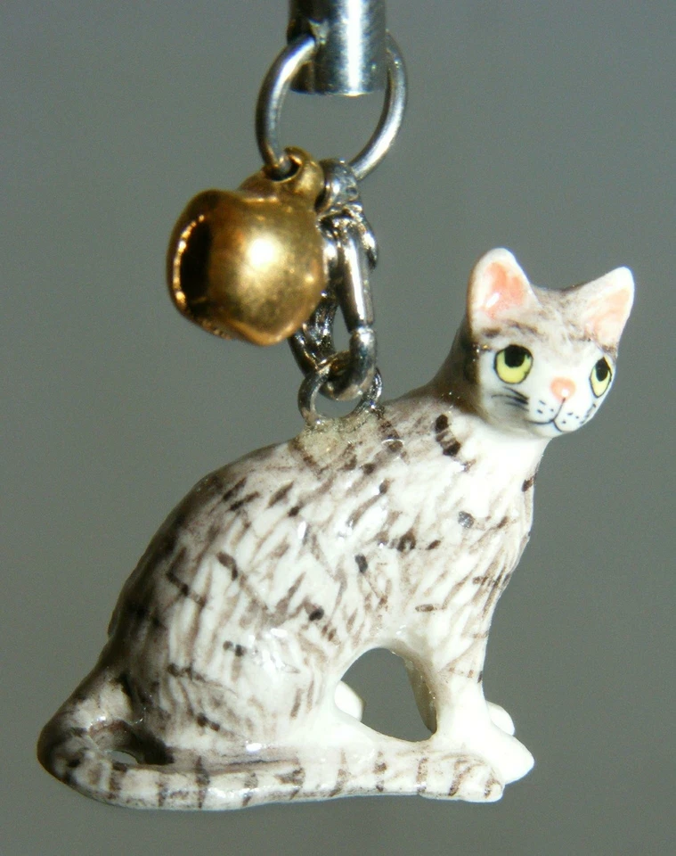 Klima Porcelain Handbag/mobile Charm Grey Tabby Cat X802