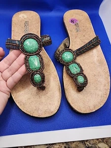 Kenneth Cole Reaction Beaded Sandals Flats Flip Flops Size 8.5 Turquoise - Picture 1 of 10