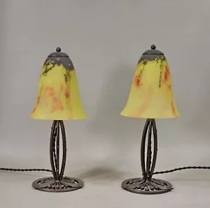 E. GAUTHIER & DAUM :PAIR OF FRENCH 1930 ART DECO LAMPS wrought iron .. lamp 1925 - Picture 1 of 11
