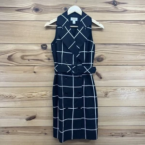 Vtg Talbots Dress 2 Black White Belted Double Breasted Linen Blend Jackie O B173 - Picture 1 of 19