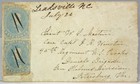 1860S CONFEDERATE CIVIL WAR COVER WITH TWO BLUE 5 CENT JEFF DAVIS STAMPS CSA 4 1860S CONFEDERATE CIVIL WAR COVER WITH TWO BLUE 5 CENT JEFF DAVIS STAMPS CSA 4