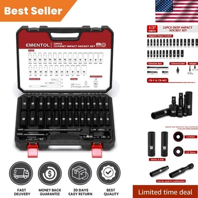 Complete 32PCS Socket Set: SAE, Metric, Extensions & Universal Joint Included - Image 1 of 4