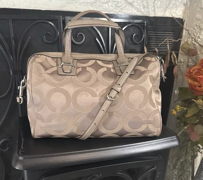 Coach Taylor Op Art Satchel F15443 - Taupe Sateen Handbag Crossbody Strap - Image 1 of 4