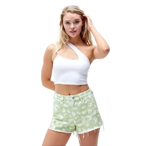 PacSun Sz 22 Green Eco Yin & Yang High Waisted Cotton Denim Festival Shorts NWT - Picture 1 of 11