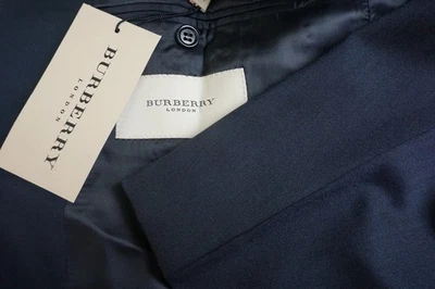 Burberry London Navy Blue Herringbone Wool 2 Pc Suit Jacket Pants 44R BRAND NEW - Image 1 of 4