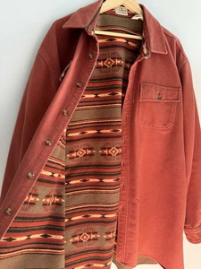 Vintage LL Bean Aztec Navajo Blanket Lined Flannel Button Up Shacket XXL Tall - Picture 1 of 11