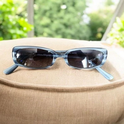 Salvatore Ferragamo Blue And Grey Frame Sunglasses Smokey Lens Summer Sunnies - Image 1 of 4