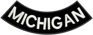 Michigan White on Black Iron on Bottom Rocker Large Patch for Jacket Vest - Picture 1 of 2