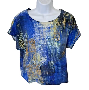 Blusa de seda para mujer Lafayette 148 S manga corta cuadrada estampado abstracto oficina - Imagen 1 de 10