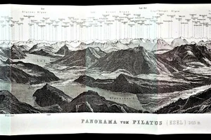 1927.Orig. Xylo-GeoTopographie_PILATUS PANORAMA. DIE SCHWEIZ.Cm 70 X 16.. - Bild 1 von 3