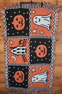 Halloween Scene Fringed Throw  Blanket Tapestry Double Sided 50" x 28"  - Picture 1 of 6