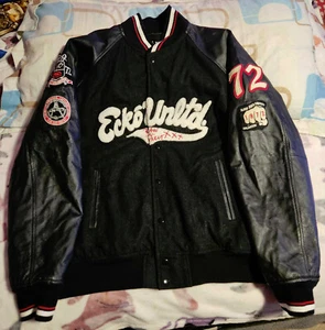 VINTAGE Ecko Unltd Black Y2K Bomber Lined Snap Patches Mens Jacket Coat sz XL! - Picture 1 of 12