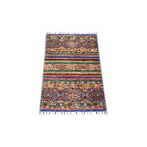2'x3'2" Colorful Hand Knotted Afghan Super Kazak Ghazni Wool Mat Rug G71664 - Picture 1 of 6
